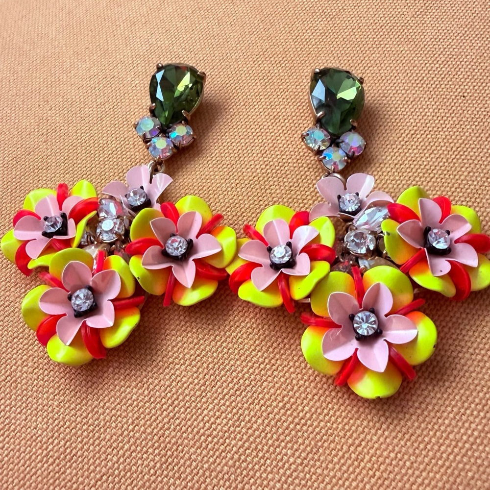 J. Crew Blooming Pansy Faceted Pear Posts with Pansy Bouquet Dangle